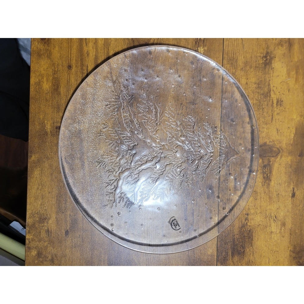 Crystal Serving Platter 12 3/4 in Clear Round Textured Tree made in Italy - Picture 3 of 7